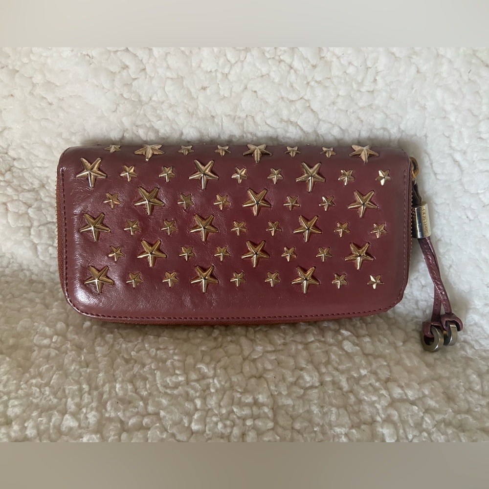 AUTHENTIC JIMMY CHOO FILIPA STAR WALLET IN MAUVE/WINE DEERSKIN LEATHER